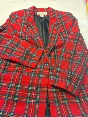 Norton McNaughton Red Tartan Plaid Wool Blend Blazer Size 12